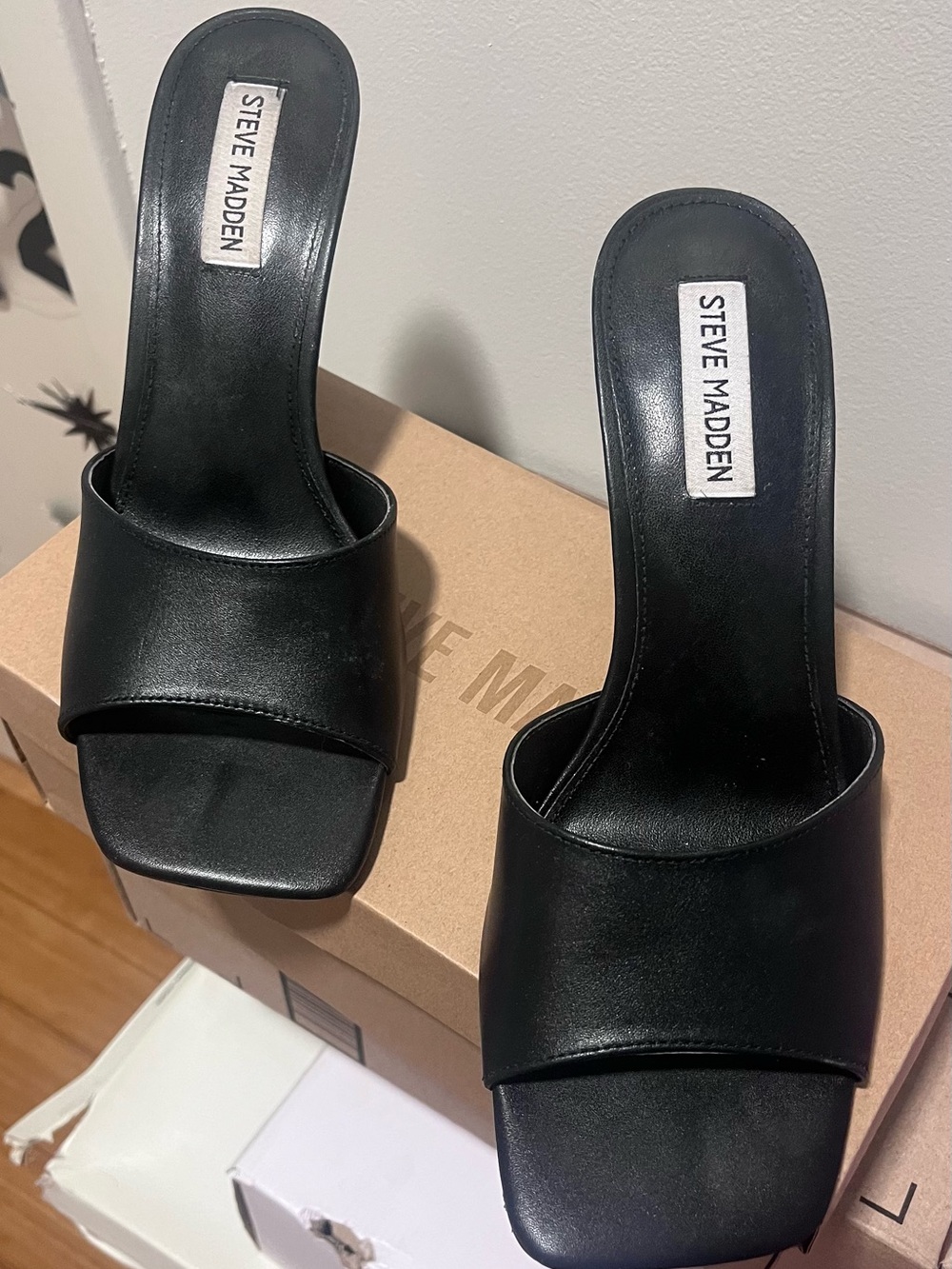Steve Madden Black Slide Square-Toe Heels